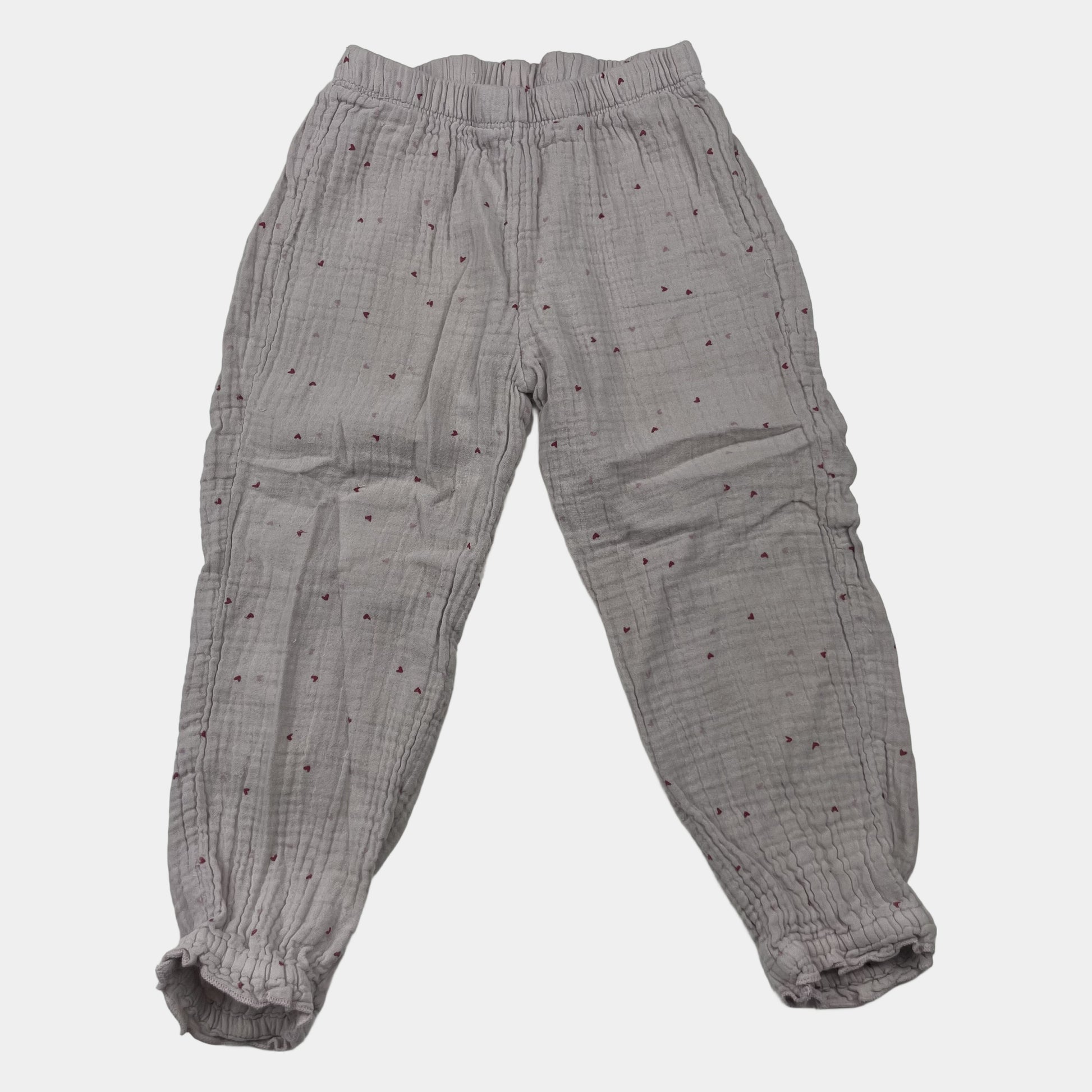 Graue Baumwollhose mit Herzmuster und elastischen Bündchen für Kinder – front