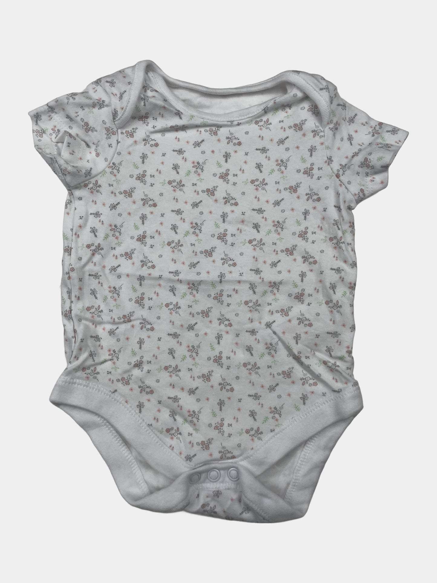 Weißer Body mit Blumenmuster und kurzen Ärmeln für Babys, Größe 3-6 Monate – front