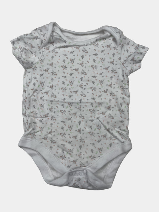 Weißer Body mit Blumenmuster und kurzen Ärmeln für Babys, Größe 3-6 Monate – front