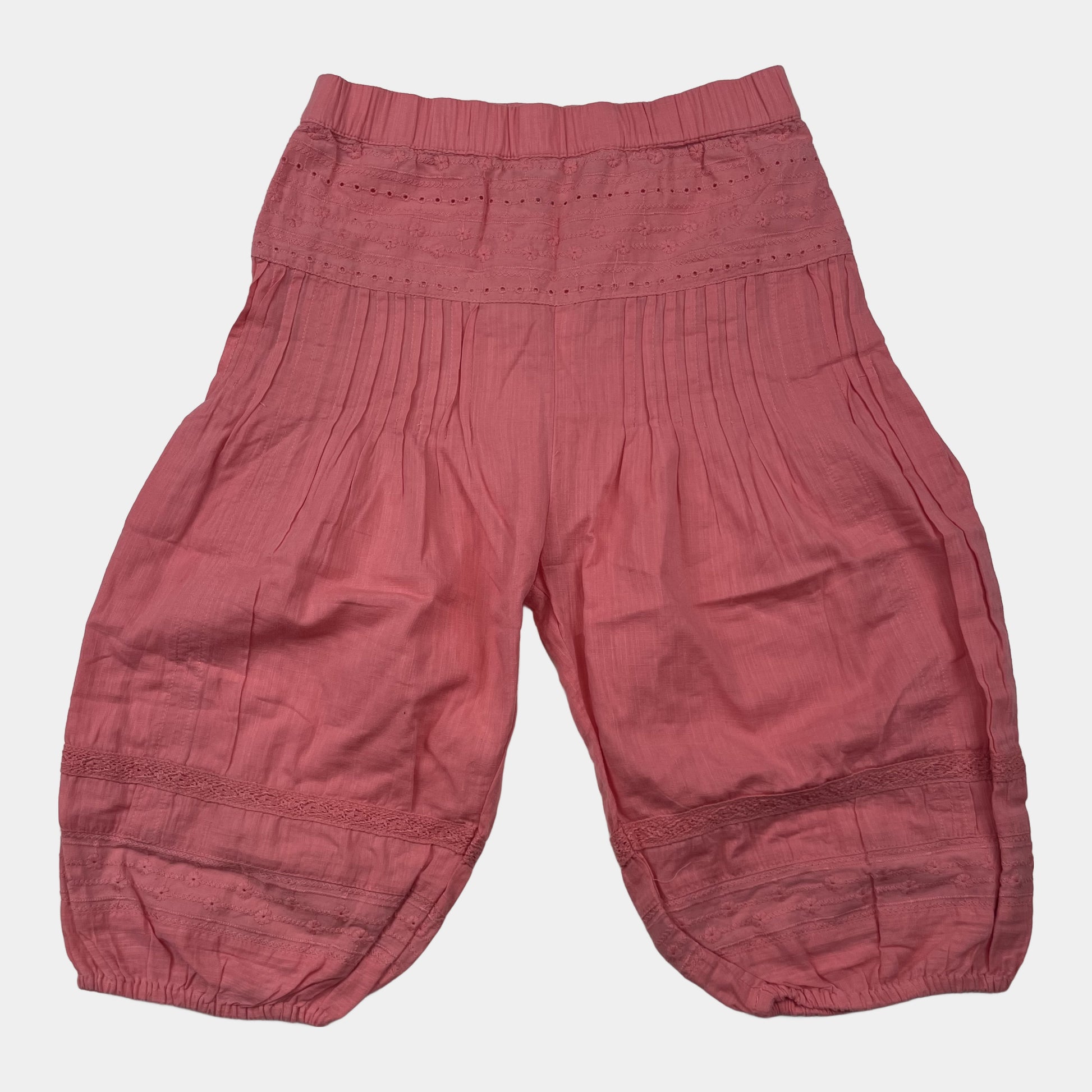 Rosa Baumwoll-Caprihose mit Stickerei für Kinder – front