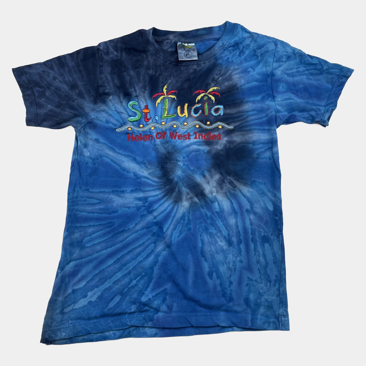 Blaues Tie-Dye Kinder T-Shirt mit St. Lucia Aufdruck – front