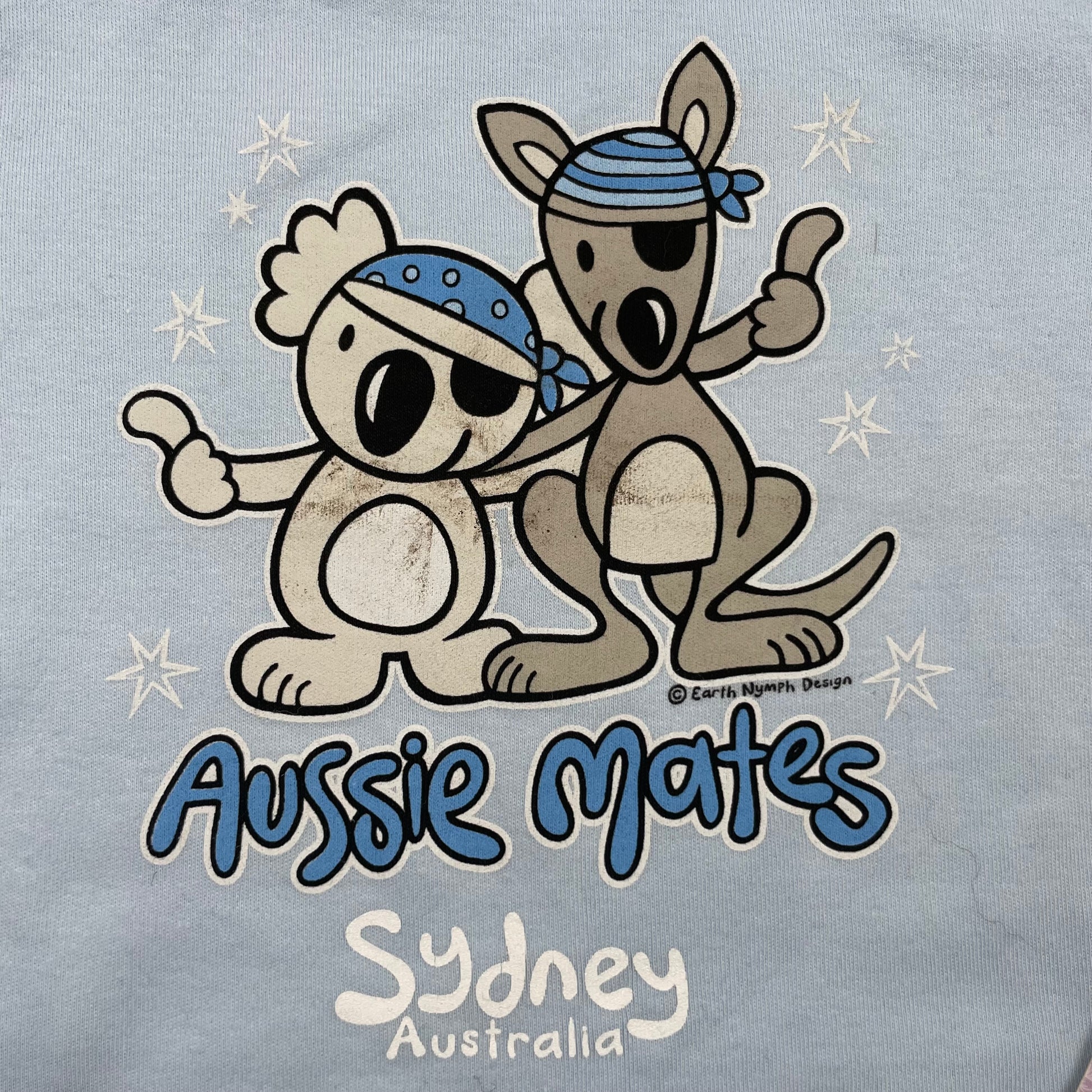 Blaues Kinder-T-Shirt mit 'Aussie Mates' Motiv von Earth Nymph – detail