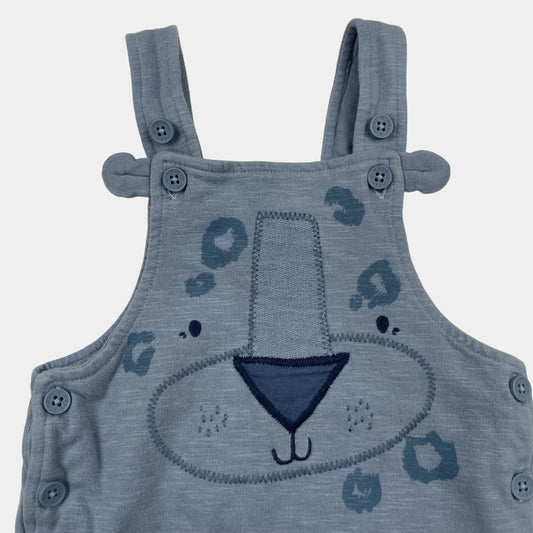Blauer Overall aus Baumwolle mit Bärenmotiv für Babys – close‑up