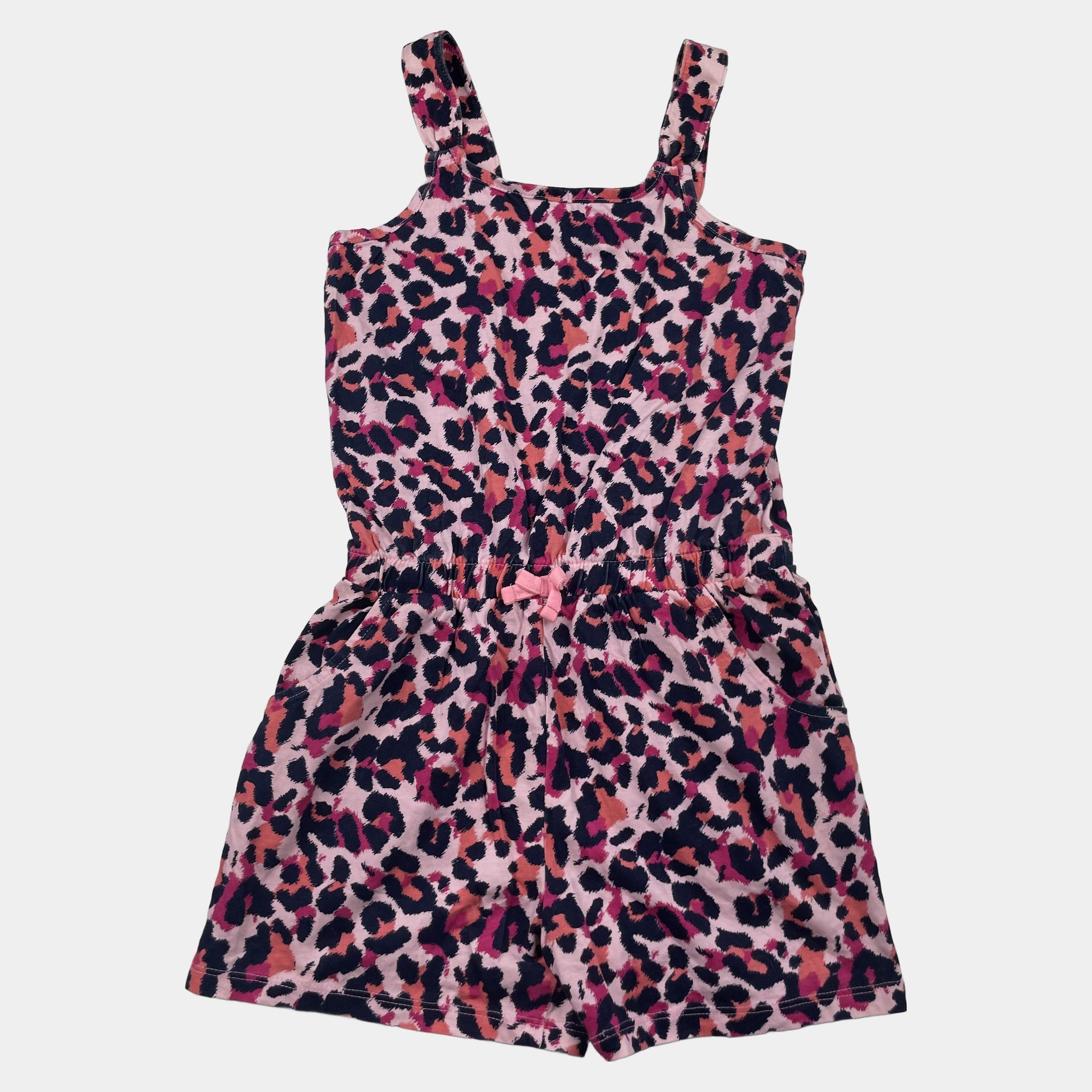 Rosa Baumwoll-Overall mit Leopardenmuster für Mädchen – front