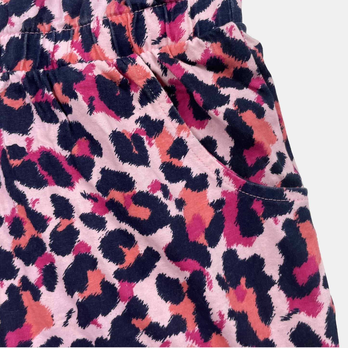 Rosa Baumwoll-Overall mit Leopardenmuster für Mädchen – pocket