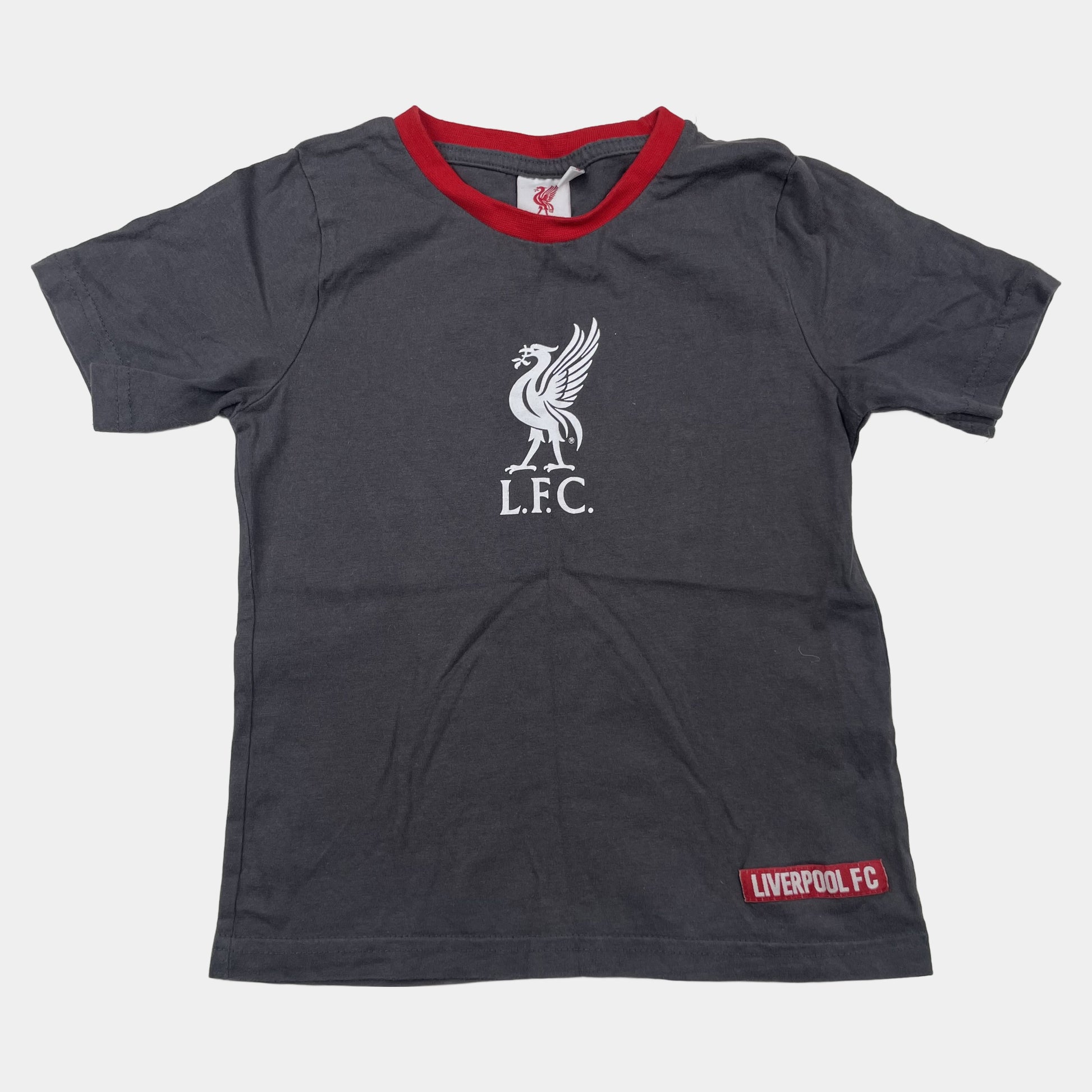 Graues T-Shirt mit rotem Kragen und LFC-Logo, Größe 5-6 Jahre – front