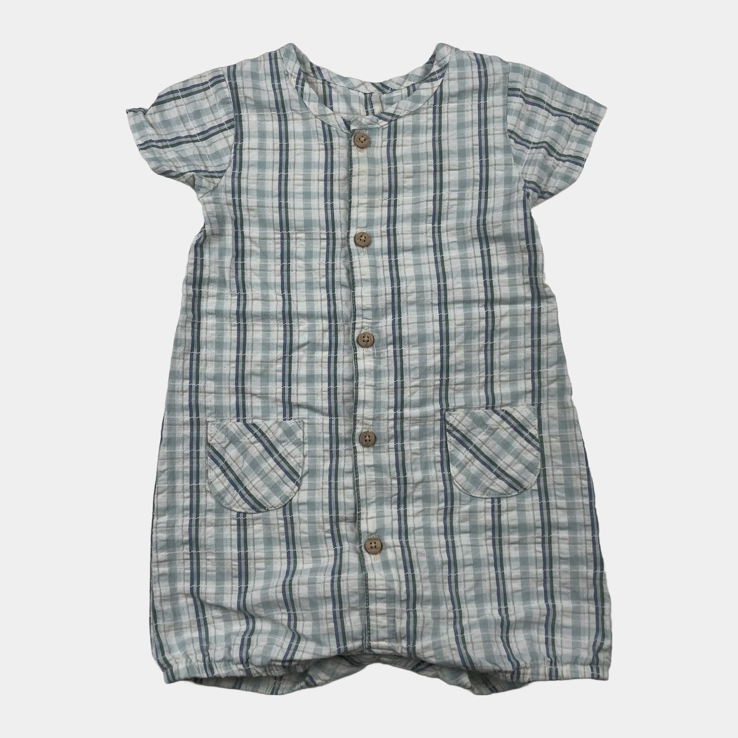 Karierter hellblauer Sommer-Overall für Babys – front