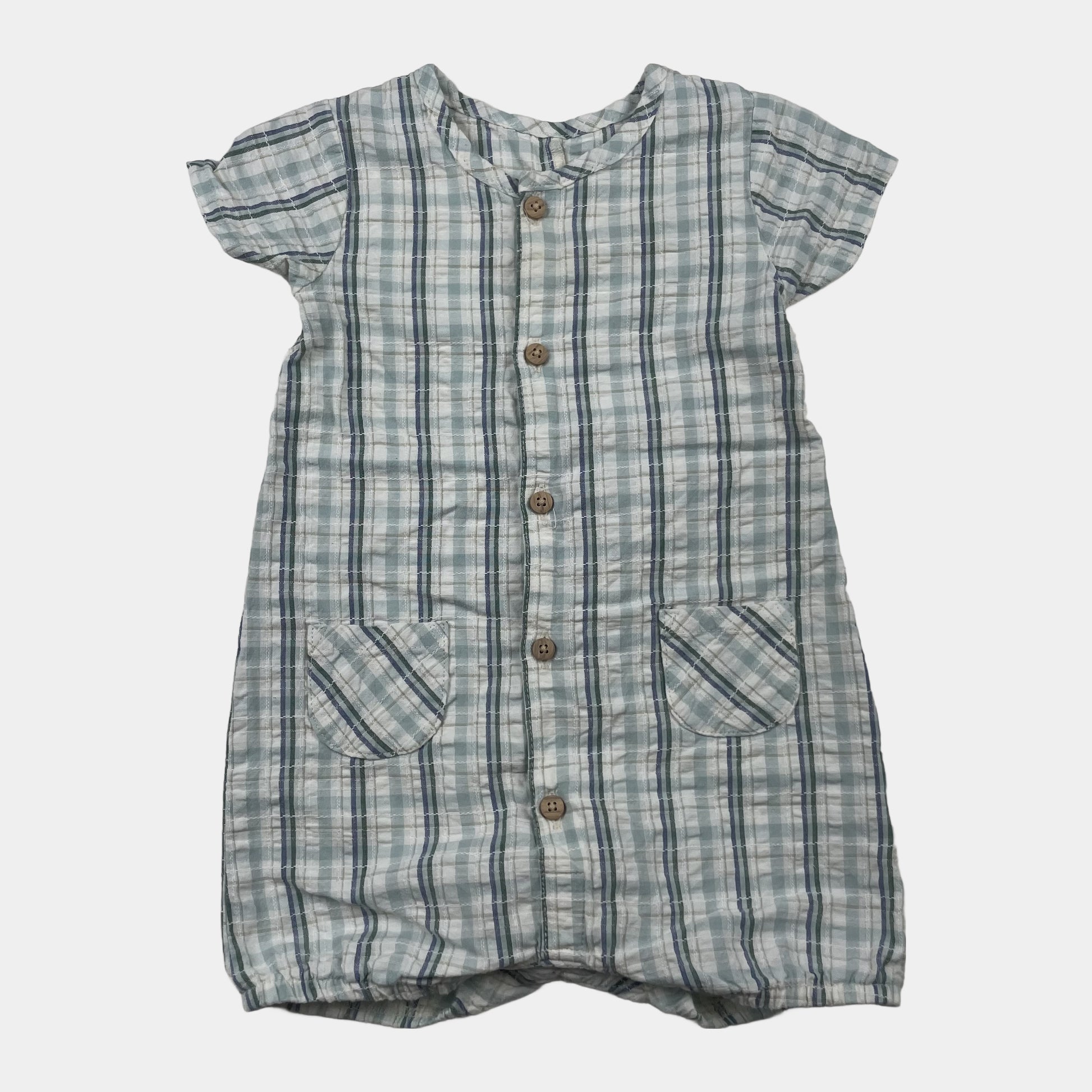 Karierter hellblauer Sommer-Overall für Babys – front