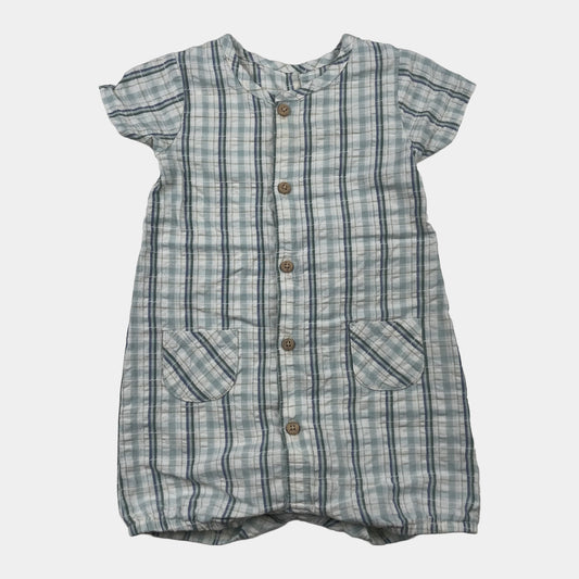 Karierter hellblauer Sommer-Overall für Babys – front