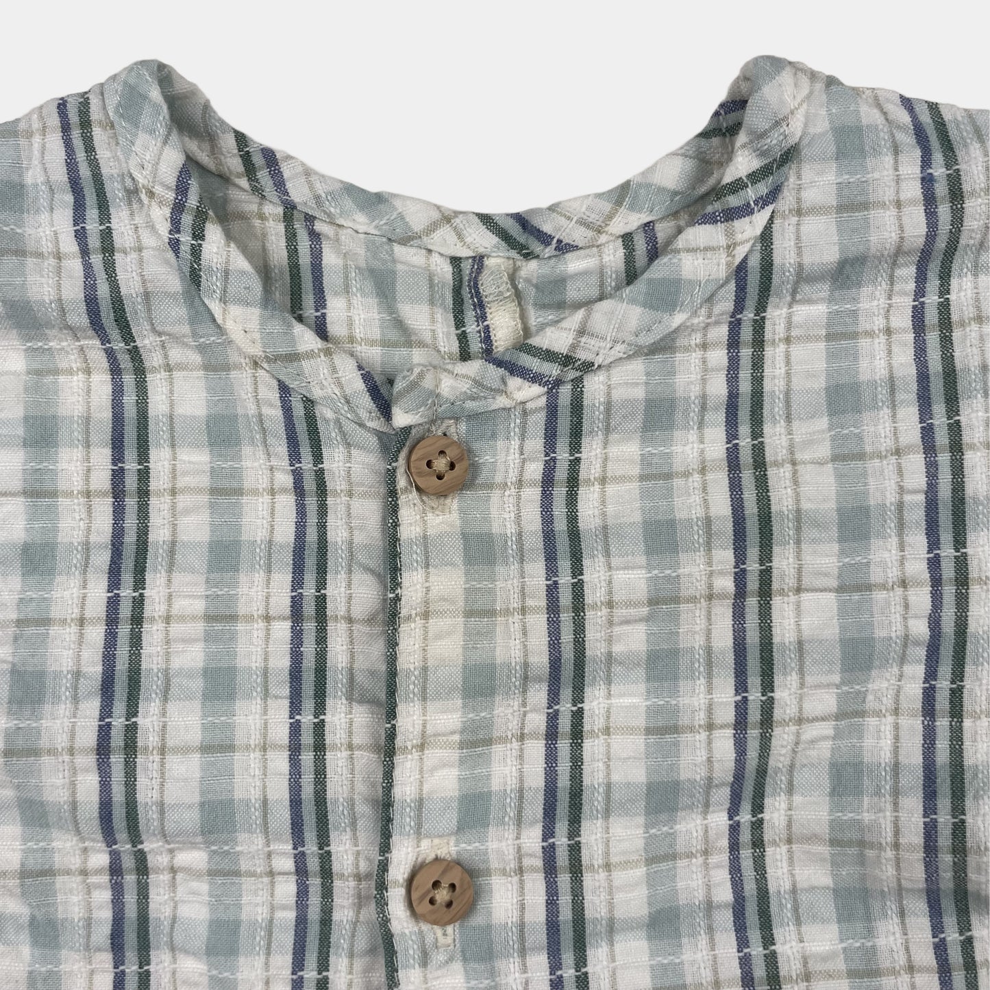 Karierter hellblauer Sommer-Overall für Babys – detail