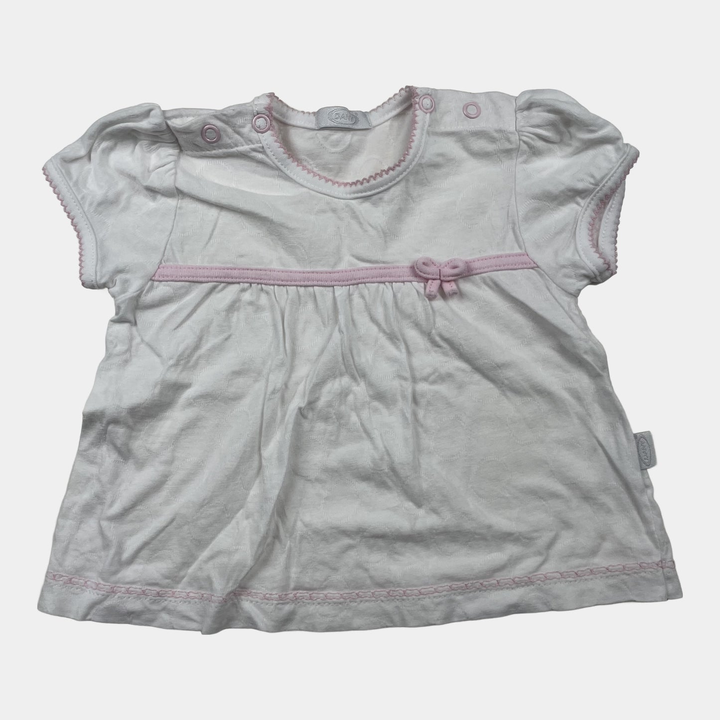 Weißes Baumwoll-Kleid mit rosa Details und kurzen Ärmeln – front