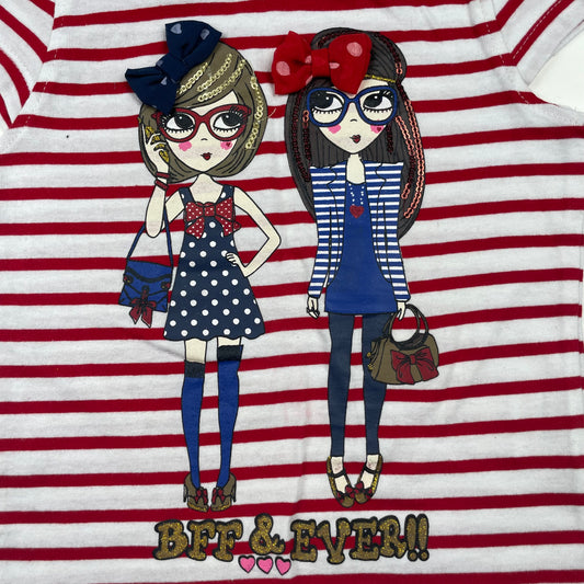 Gestreiftes Mädchen T-Shirt mit BFF-Motiv – close‑up