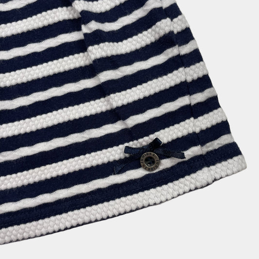 Blau-weißes gestreiftes Baumwoll-Kleid für Babys mit kurzen Ärmeln – detail