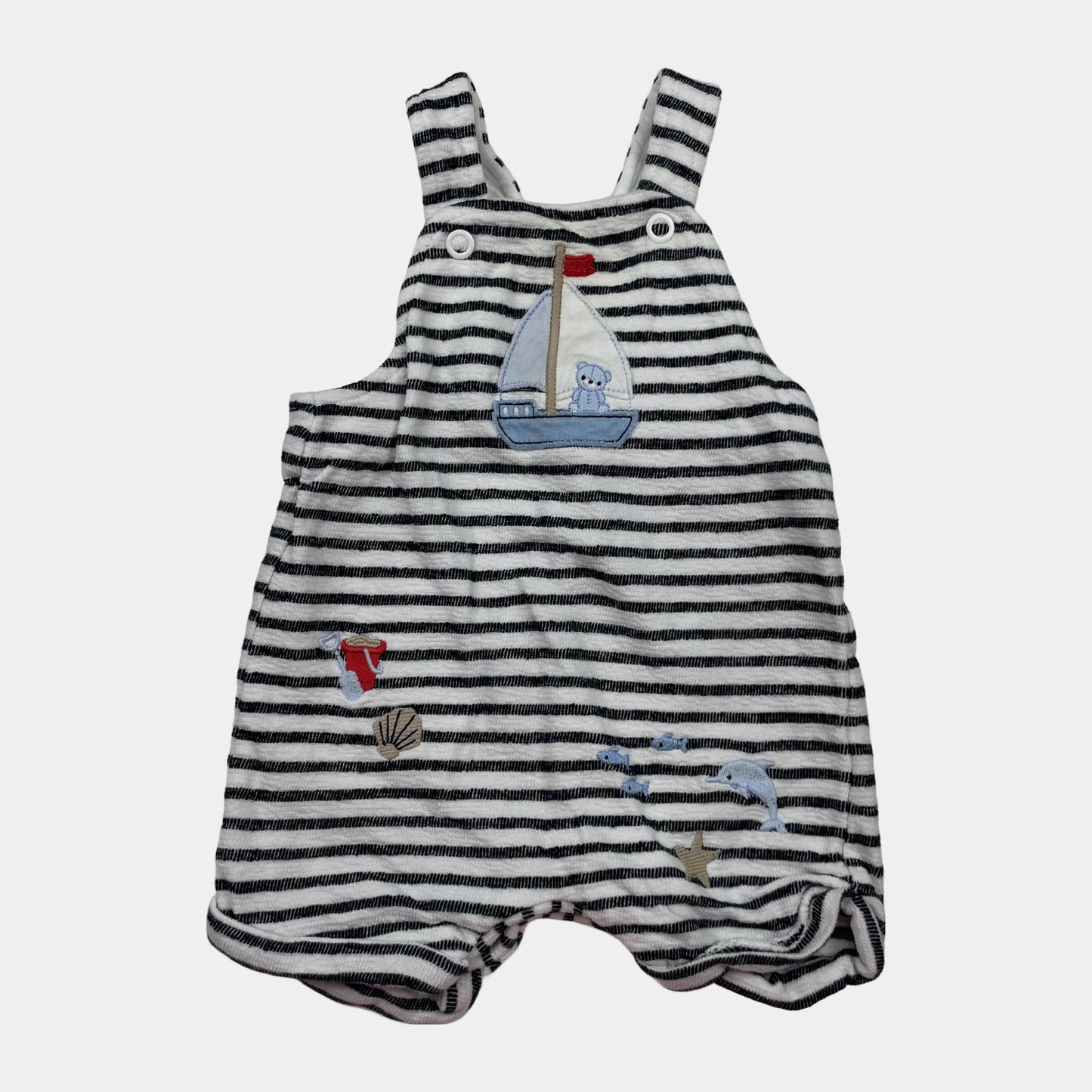 Schwarz-weißer Baumwoll-Overall mit maritimen Motiven für Babys – front