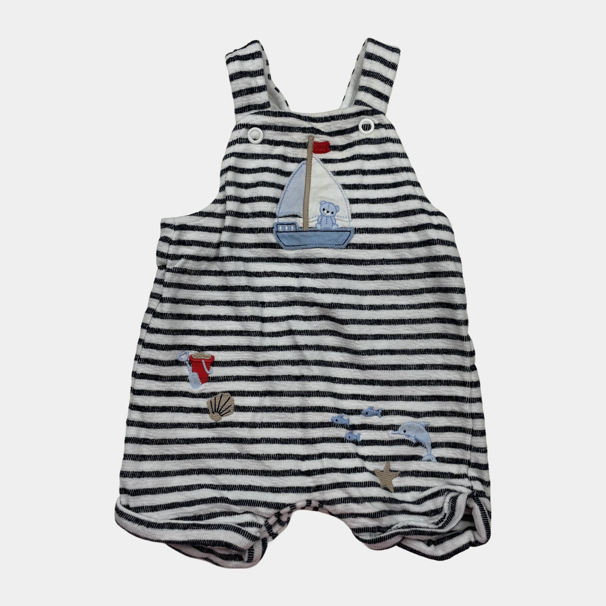 Schwarz-weißer Baumwoll-Overall mit maritimen Motiven für Babys – front