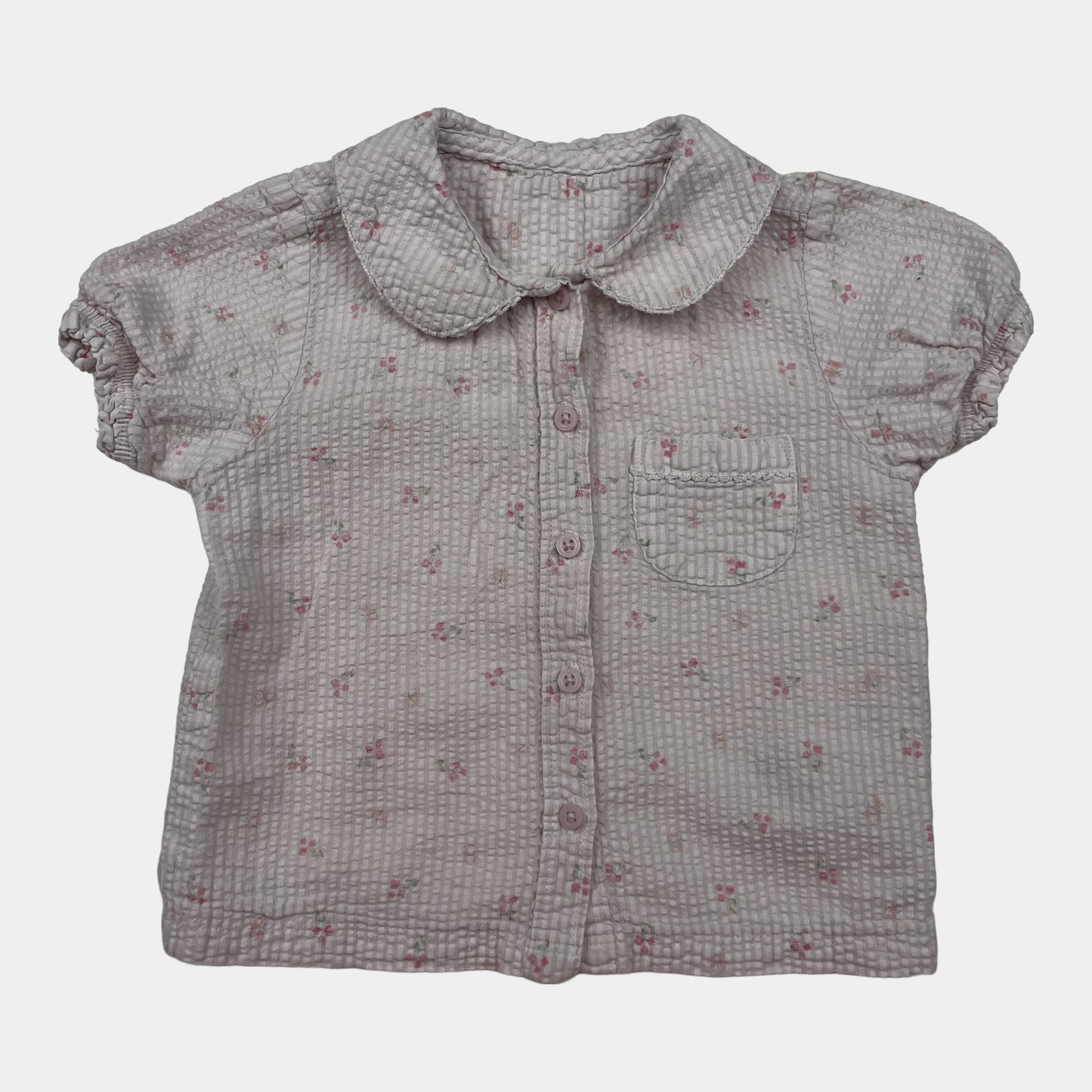 Rosa Baumwollbluse mit Blümchenmuster und kurzen Ärmeln – front