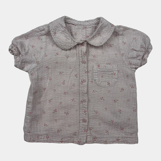 Rosa Baumwollbluse mit Blümchenmuster und kurzen Ärmeln – front