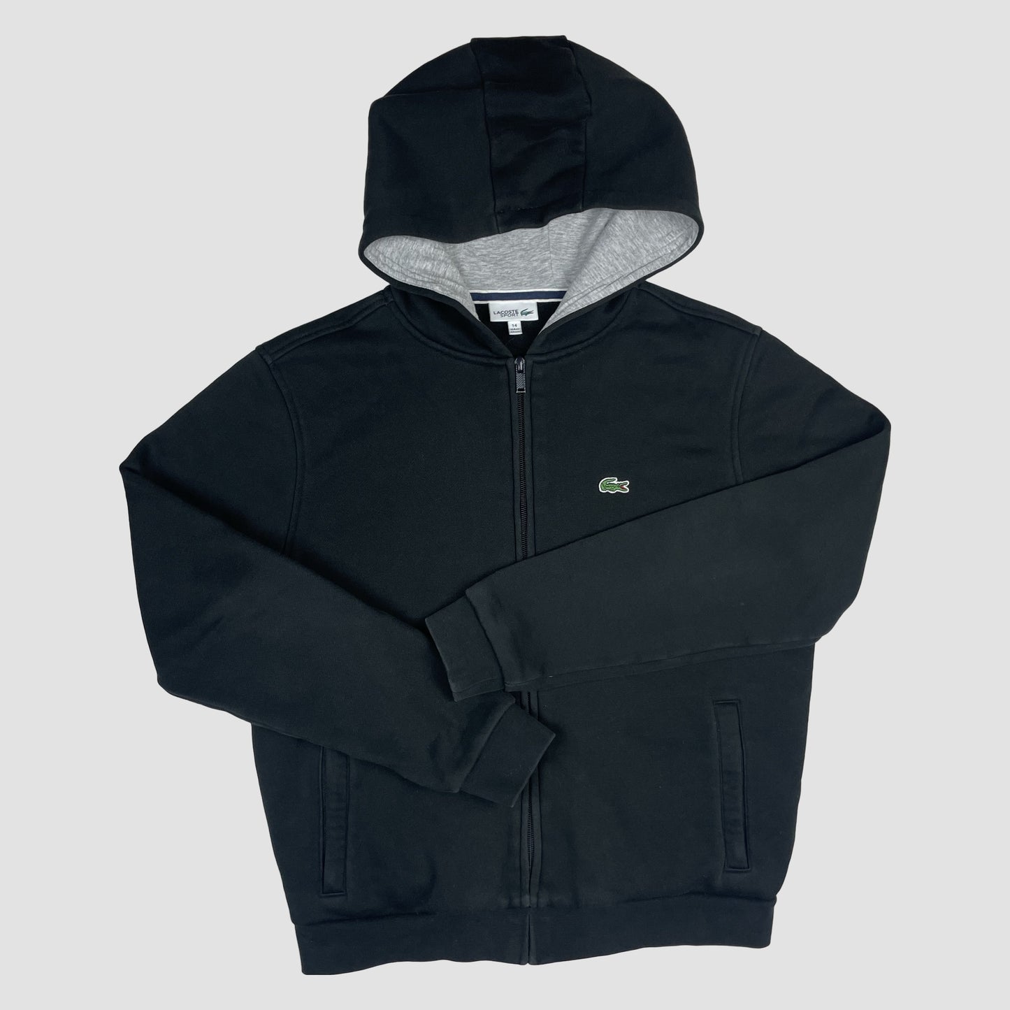 Schwarze Lacoste Sport Sweatjacke mit Kapuze und Reißverschluss, Größe 164 – front