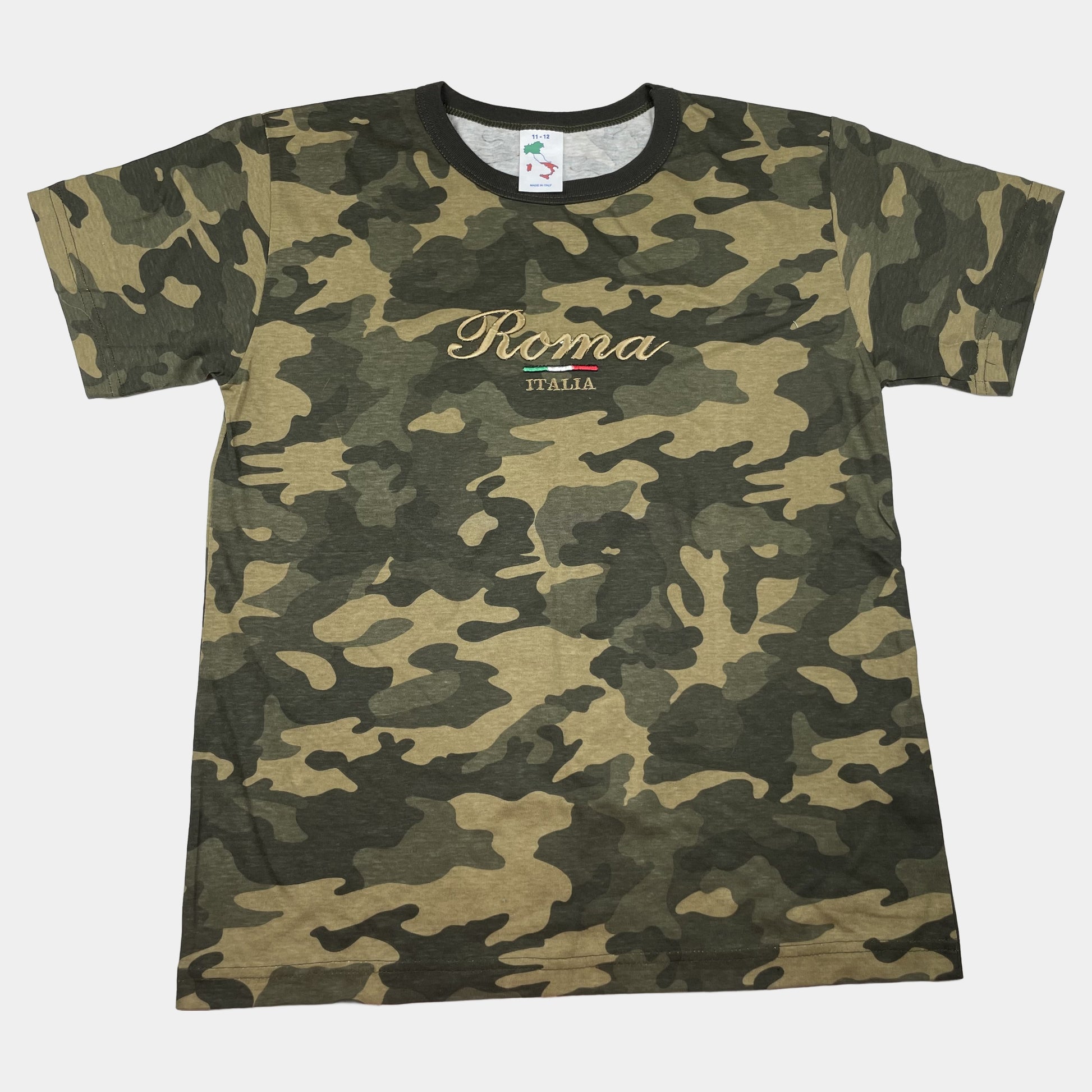Grünes Baumwoll-T-Shirt mit Camouflage-Muster für Kinder – front