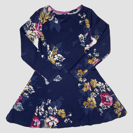Joules Kleid blau mit Blumen, langarm, Größe 122–128 (7–8 Jahre) – front