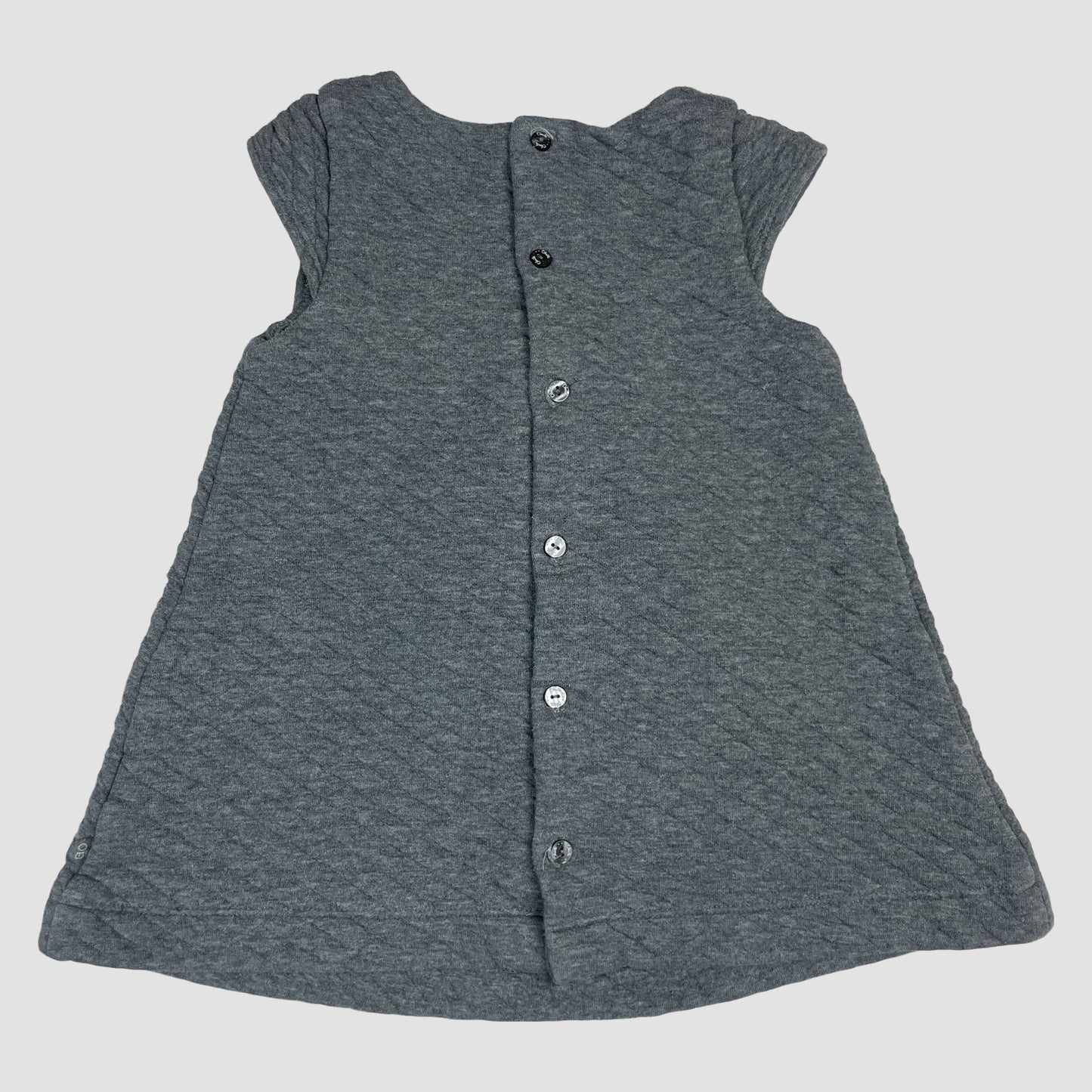 Graues Obaïbi Kleid in Größe 86 aus gesteppter Jersey-Baumwollmischung mit Knopfleiste hinten – back