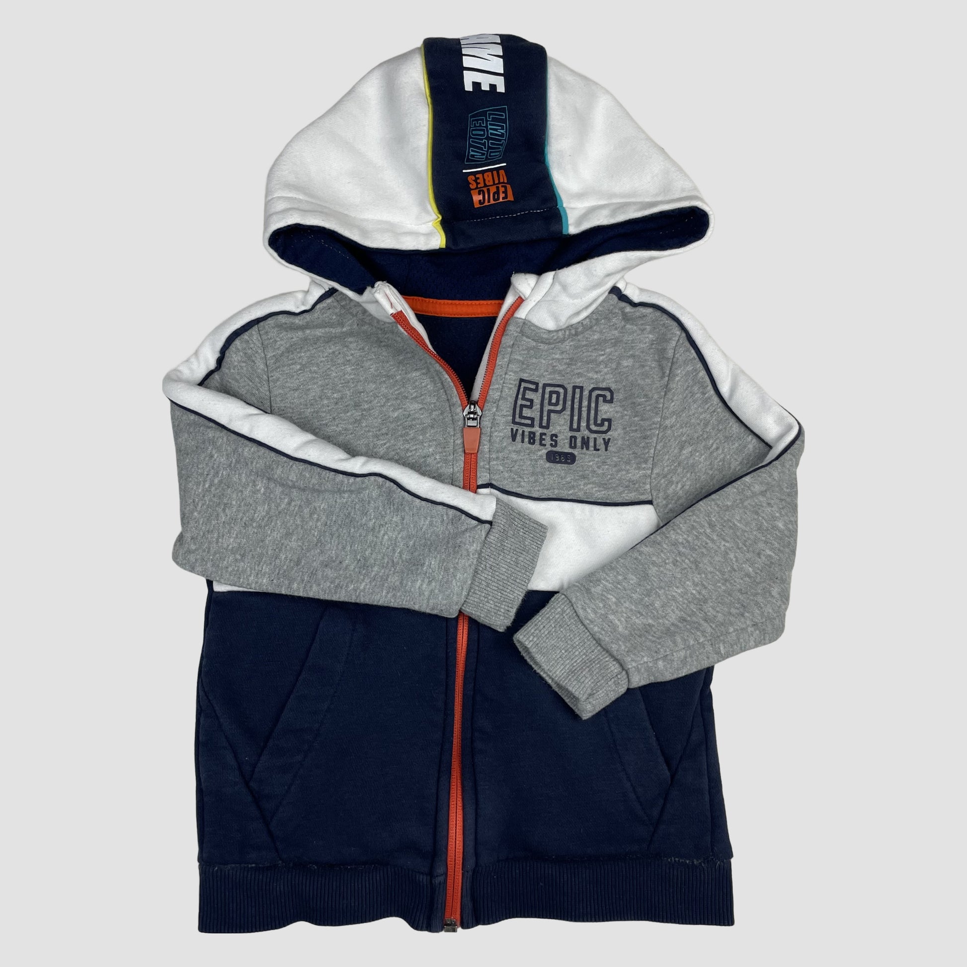 George Kapuzen-Sweatjacke blau/grau mit Reißverschluss und Print, Größe 2–3 Jahre – front