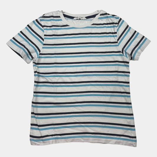 Gestreiftes T-Shirt in Weiß und Blau, Größe 134/140, H&M – front