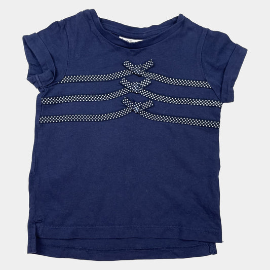 Blaues Baumwoll-T-Shirt mit gepunktetem Muster und kurzen Ärmeln – front