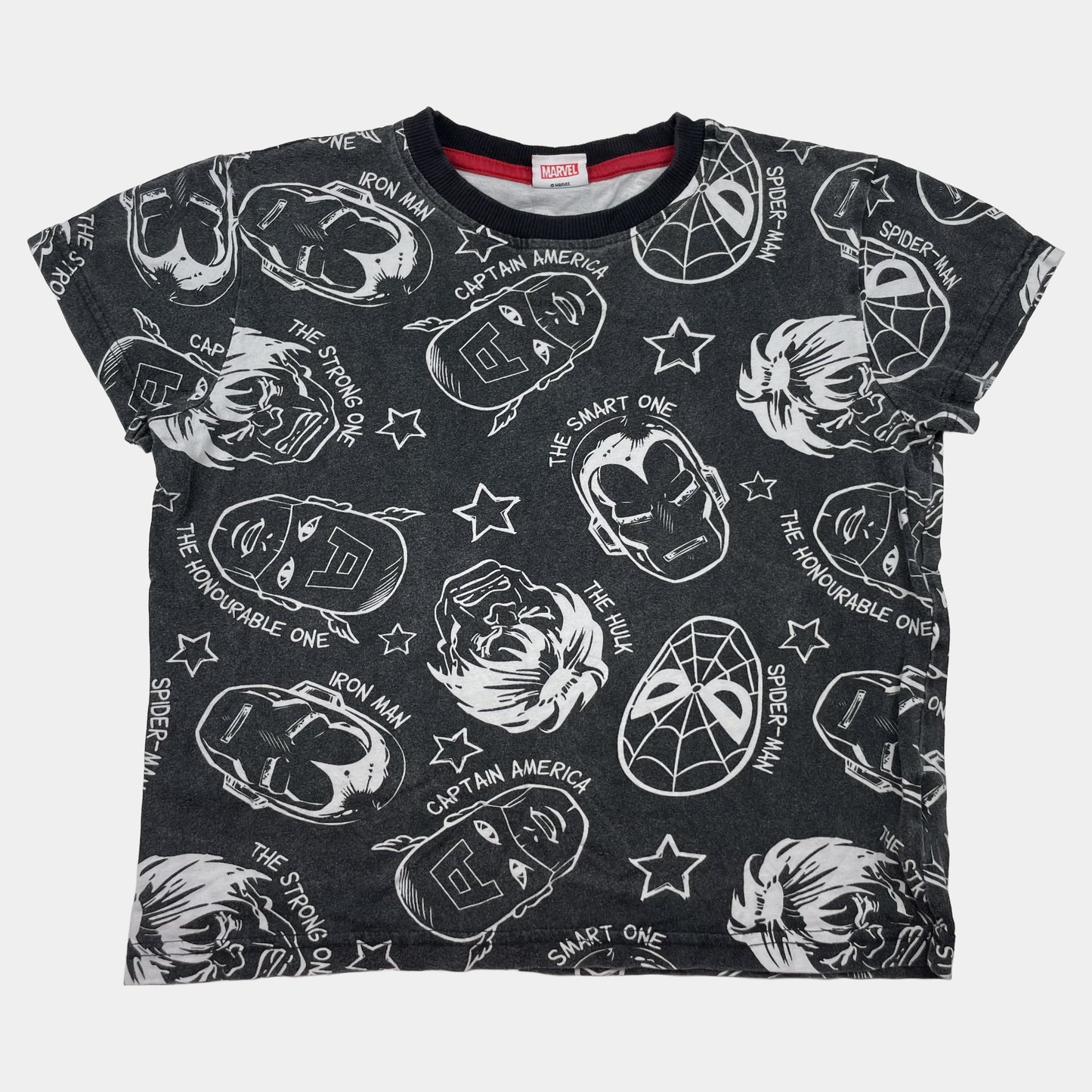 Graues Marvel T-Shirt mit Comicmotiven für Kinder, Größe 9 Jahre – front