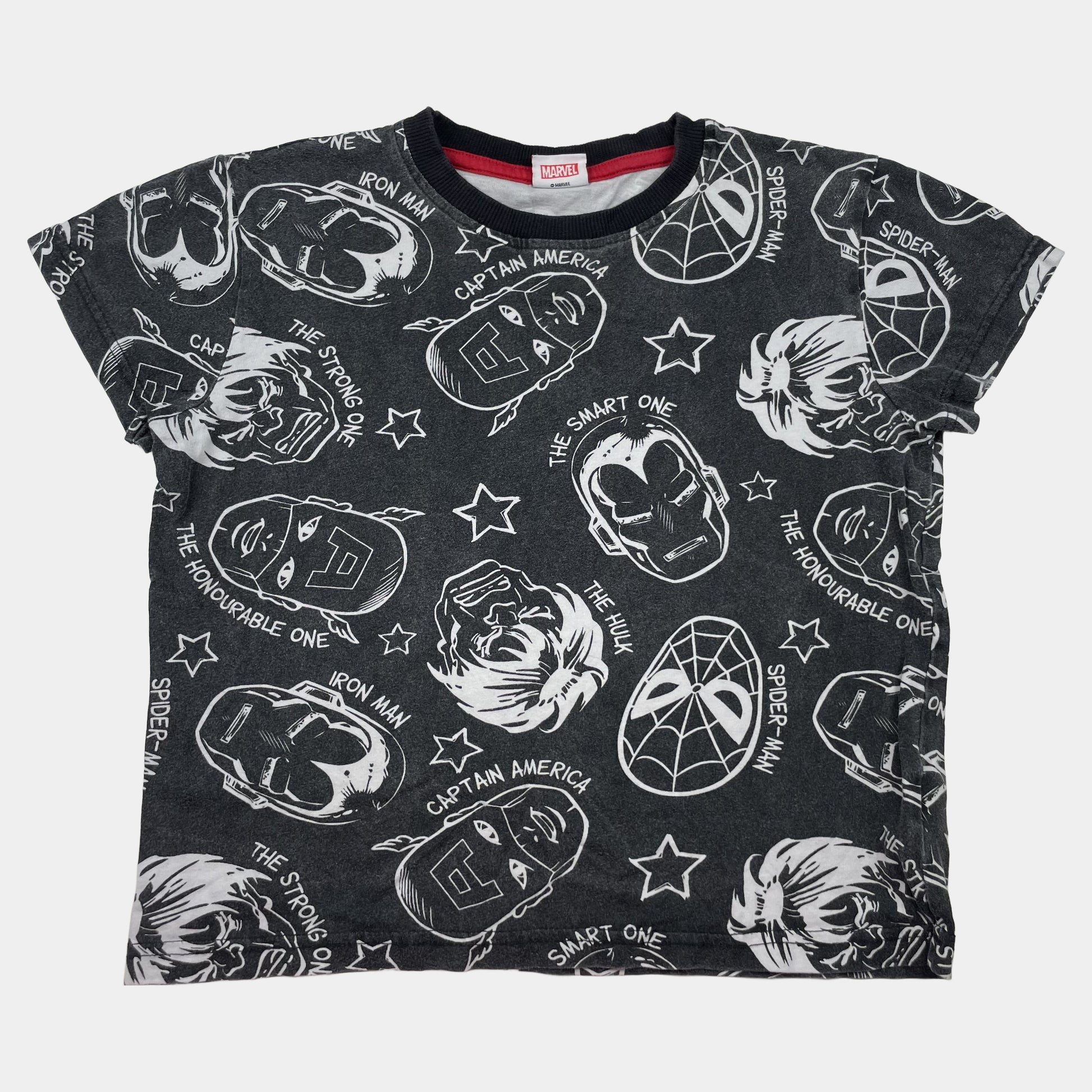 Graues Marvel T-Shirt mit Comicmotiven für Kinder, Größe 9 Jahre – front