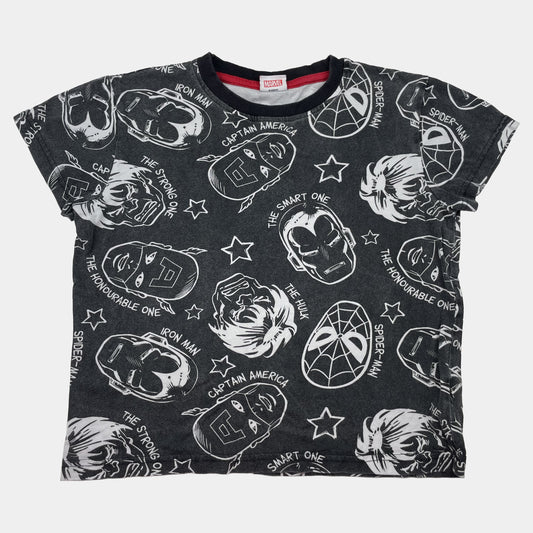 Graues Marvel T-Shirt mit Comicmotiven für Kinder, Größe 9 Jahre – front