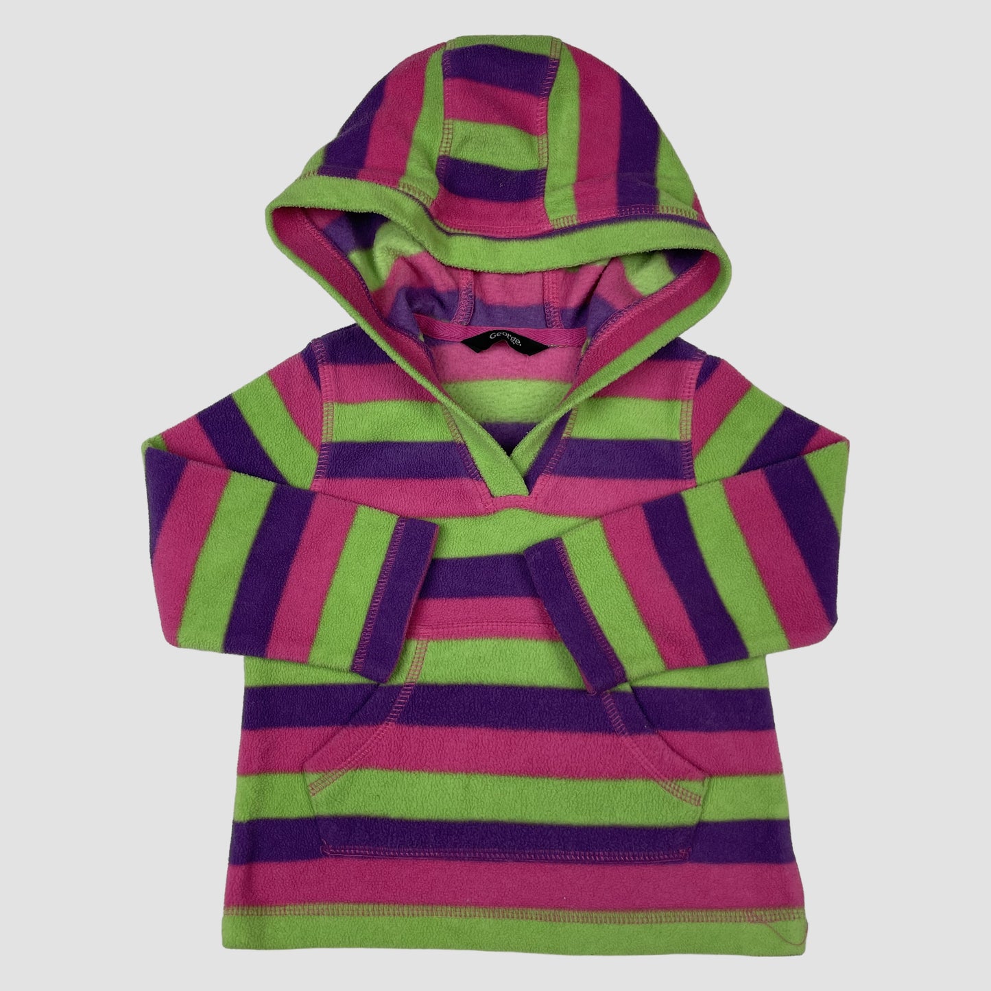 Gestreifter Fleece-Pullover mit Kapuze in Pink, Grün und Lila von George, Größe 1–1½ Jahre – front