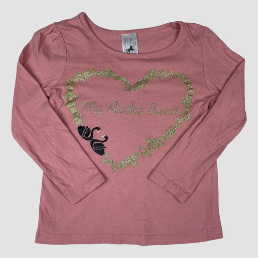 Rosa Palomino Langarmshirt „My Lucky Swan“ mit Glitzer-Herz und Schwan-Motiv – front