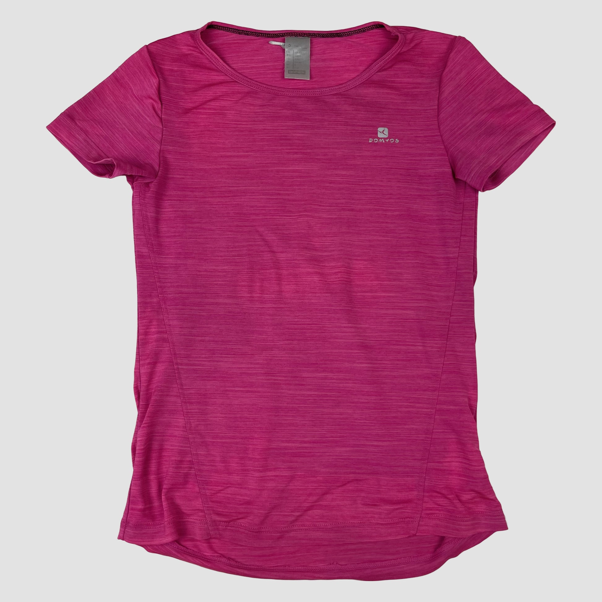 Pinkes Domyos Sport-T-Shirt, Kurzarm, meliert, Größe 140 – front