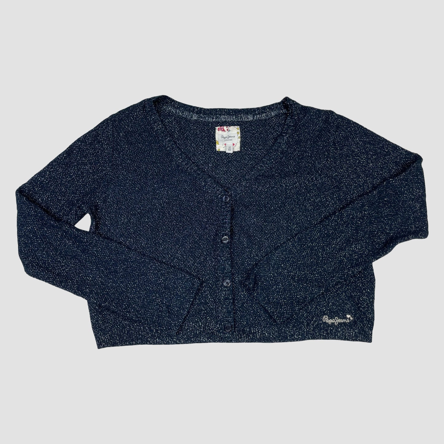 Dunkelblaue glitzernde Strickjacke von Pepe Jeans, Größe 152 – front