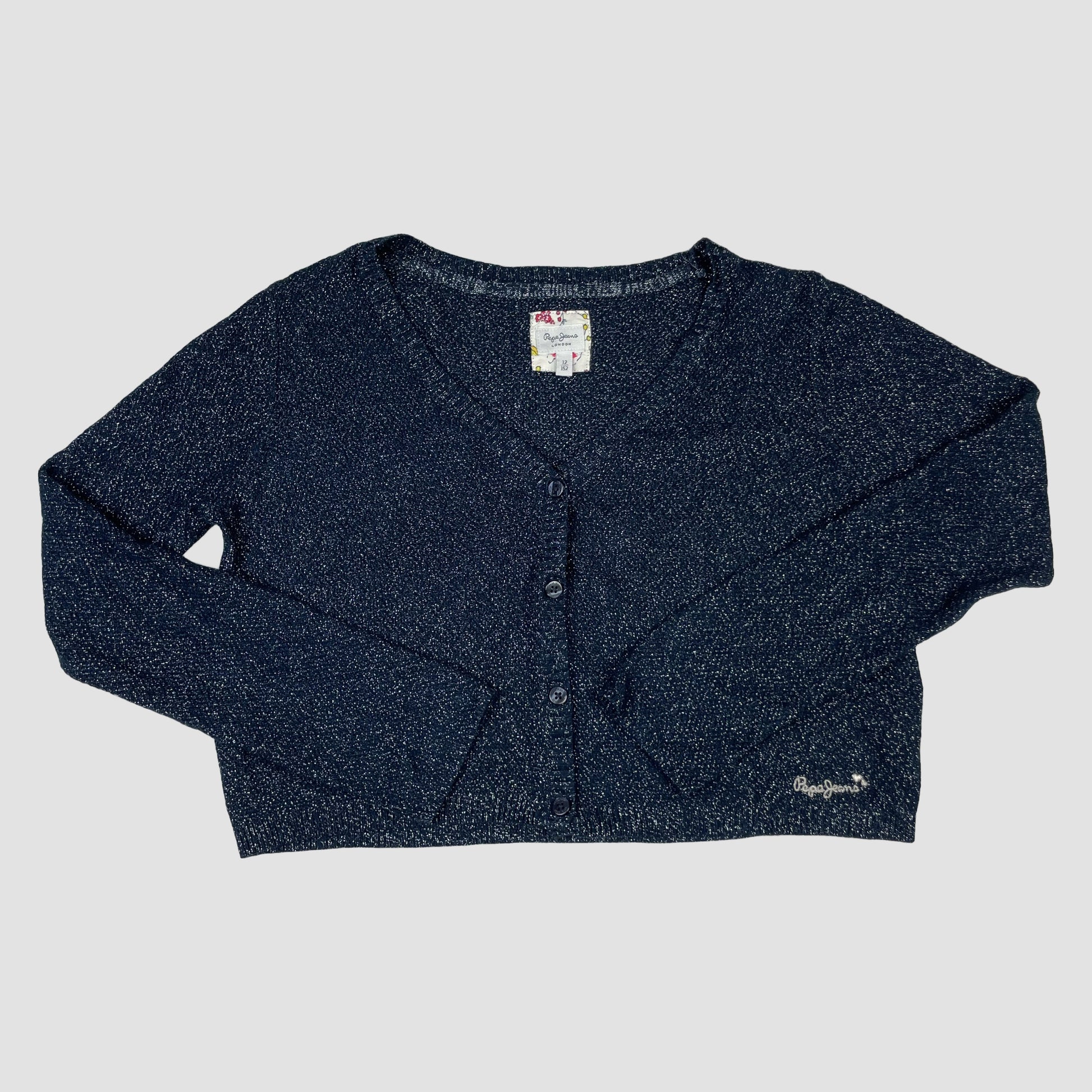 Dunkelblaue glitzernde Strickjacke von Pepe Jeans, Größe 152 – front