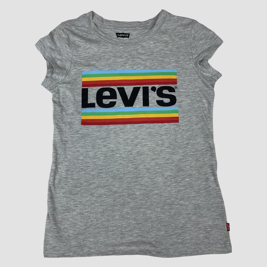 Graues Levi’s T‑Shirt mit buntem Logo-Print, Größe 152 – front