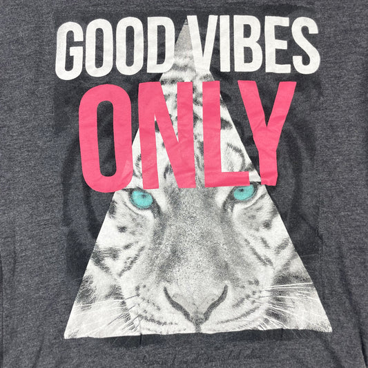 Dunkelgraues Y.F.K. Kinder-T-Shirt mit 'GOOD VIBES ONLY' und Tigermotiv, Größe 134/140 – detail