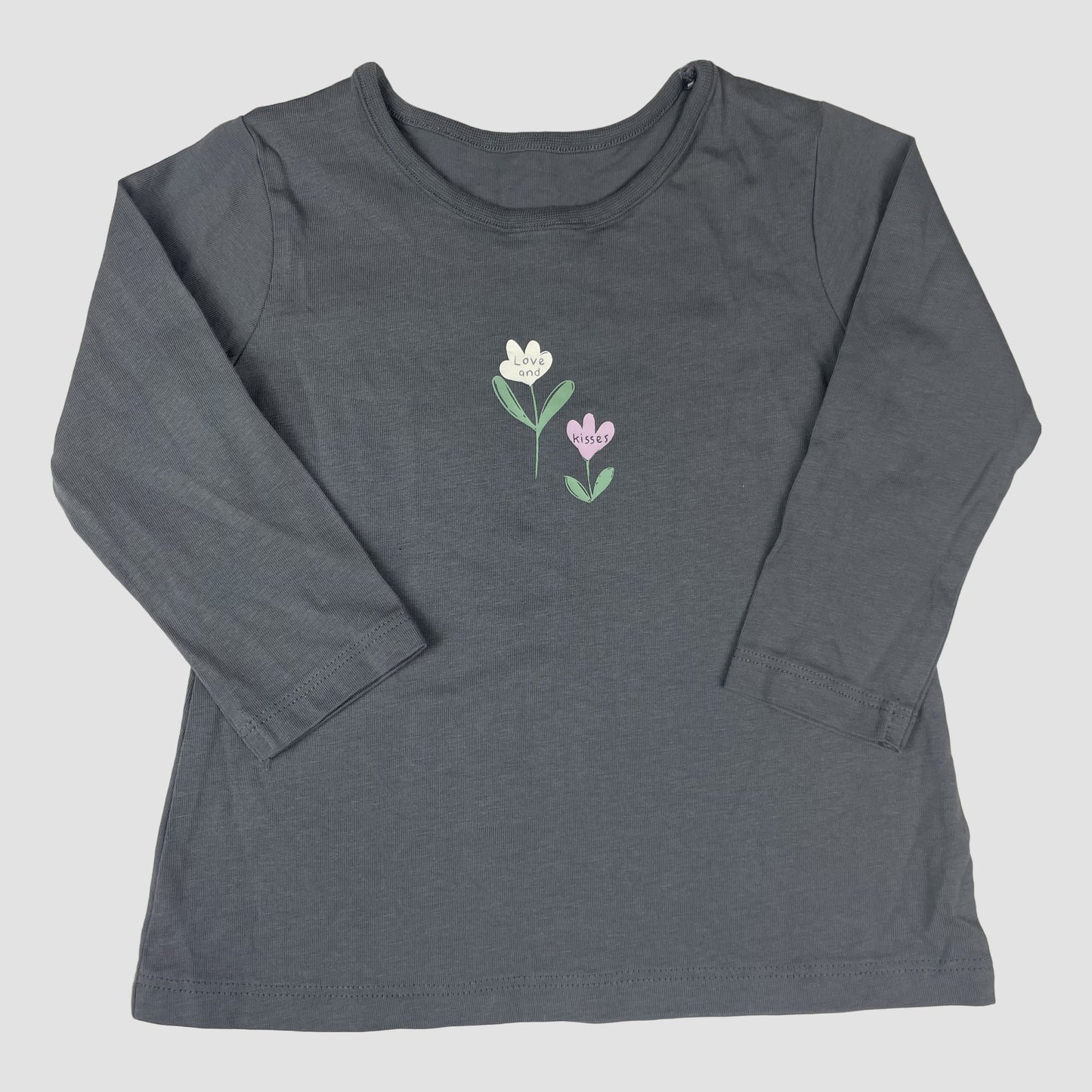 Dunkelgraues Langarmshirt von George mit Blumenprint, Größe 9–12 Monate – front