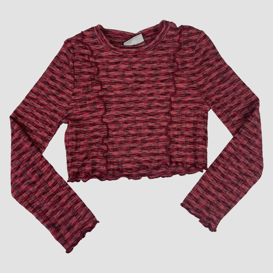 Rot-schwarz meliertes Langarm-Crop-Top mit Wellenkanten für Kinder, Größe 7 Jahre – front