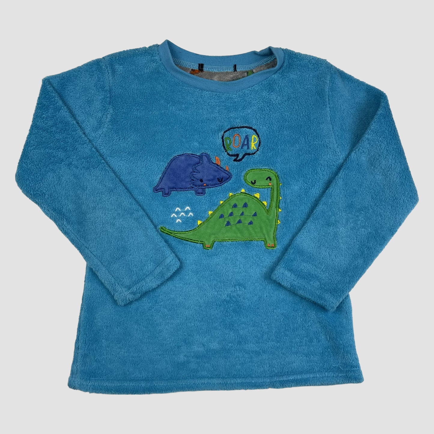 Blauer Fleece-Pullover mit Dino-Applikation, Chill Out, Gr. 6–7 Jahre – front