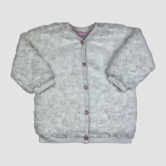 Weiße flauschige Ergee Baby-Jacke aus Polyester mit Knopfleiste, Größe 80 – front