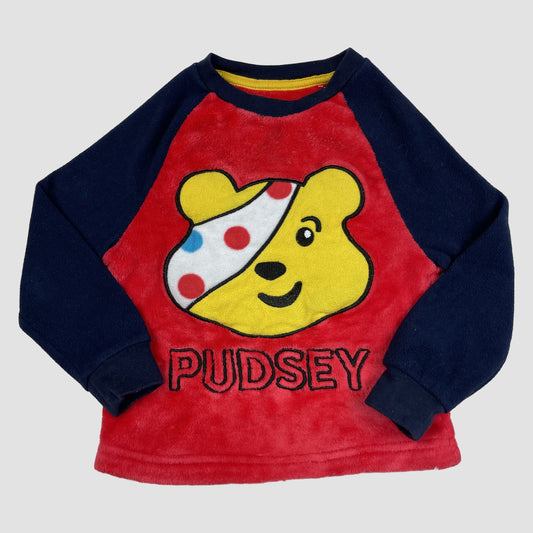 Roter Pudsey Fleece-Pullover von George mit dunkelblauen Ärmeln, Größe 2–3 Jahre