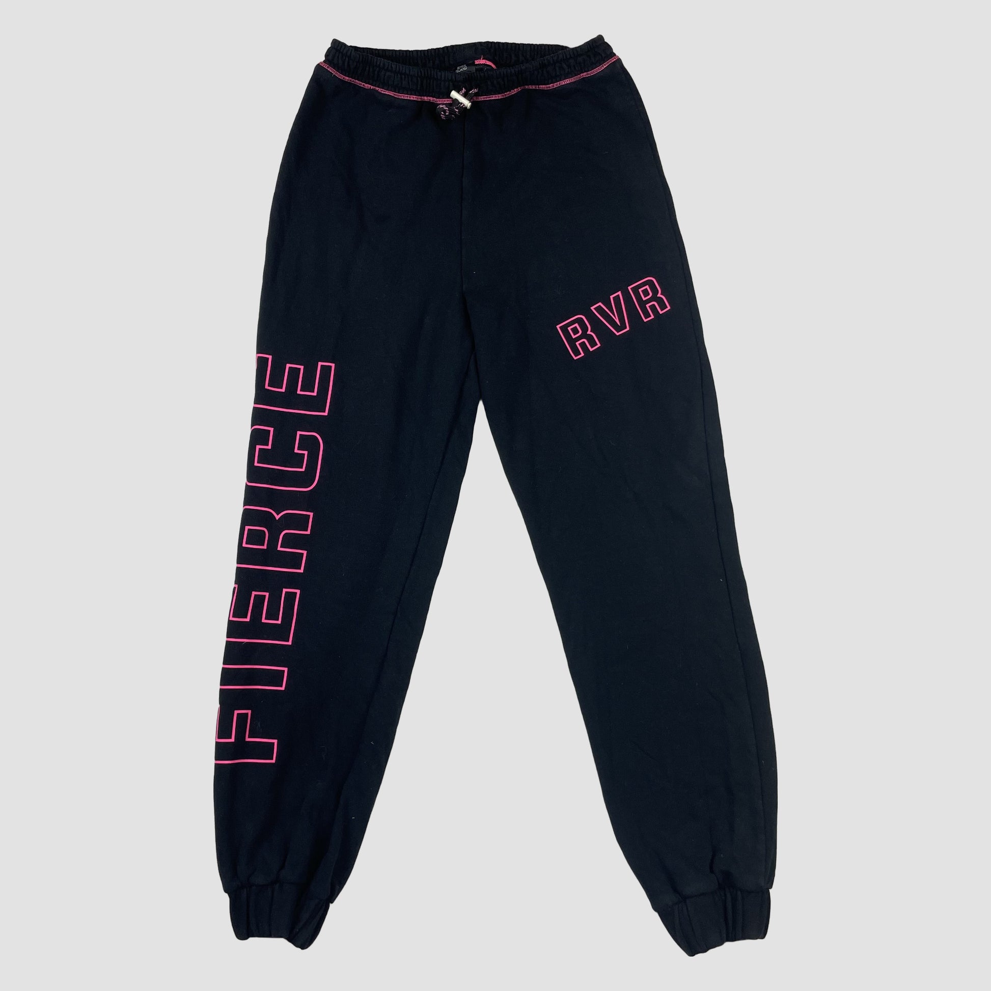 Schwarze River Island Jogginghose mit pinkem FIERCE-Print, Kordelzug und Bündchen, Größe ca. 152 – front