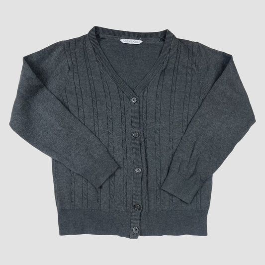 Graue M&S Strickjacke mit V-Ausschnitt, Größe 9–10 Jahre (140) – front