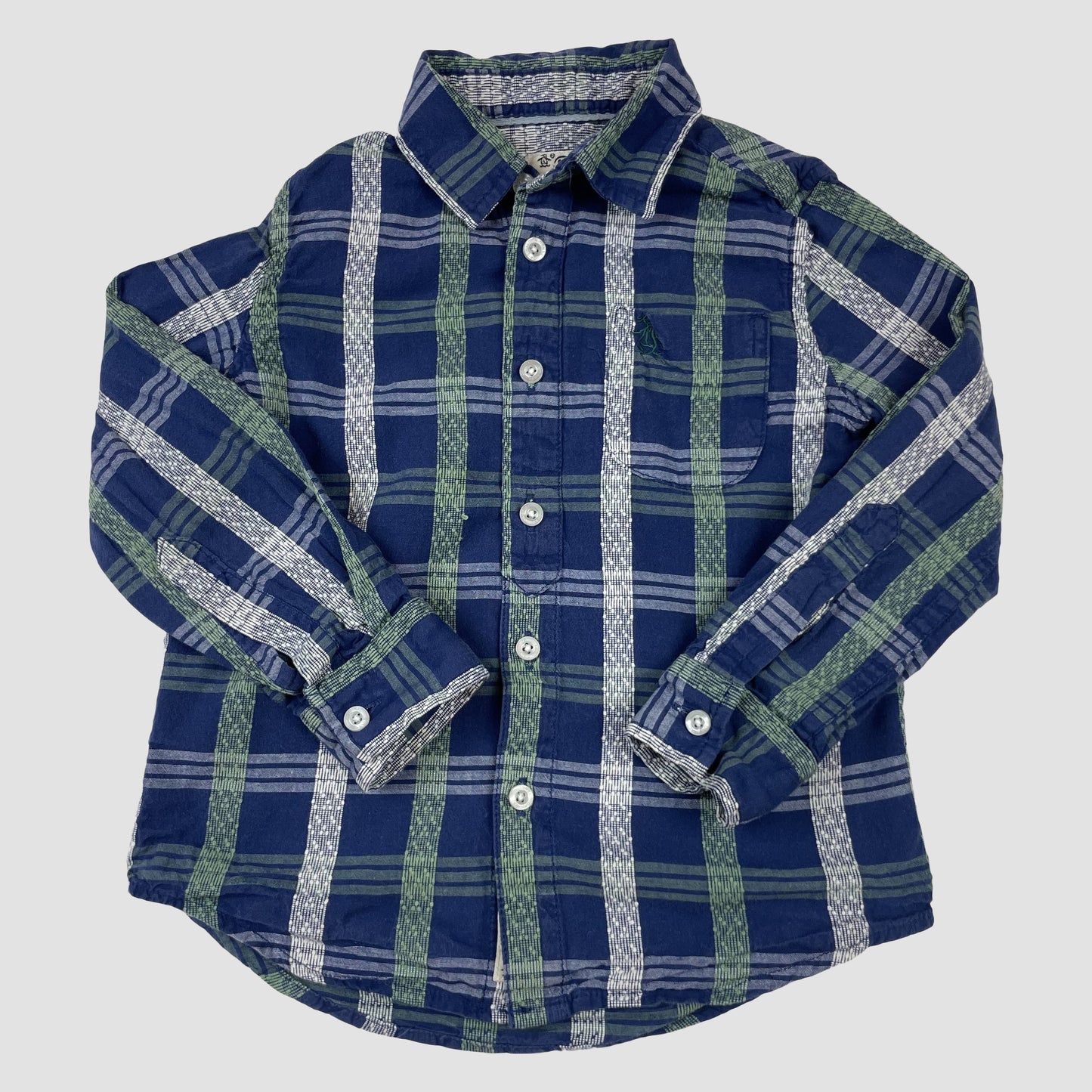 Blau-grünes gestreiftes Kinderhemd von Original Penguin, Größe 3–4Y