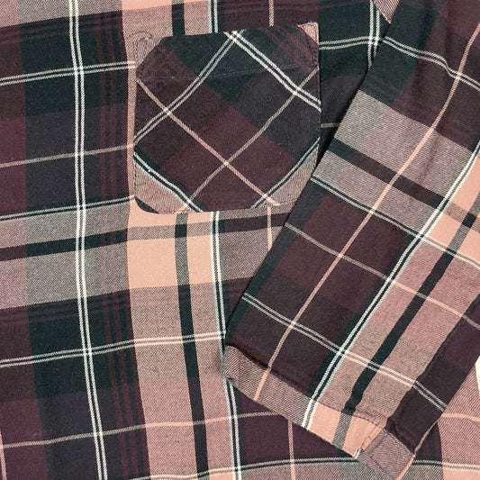 Karierte langärmlige Bluse in Rosa und Bordeaux von M&S Collection mit Brusttasche. 2