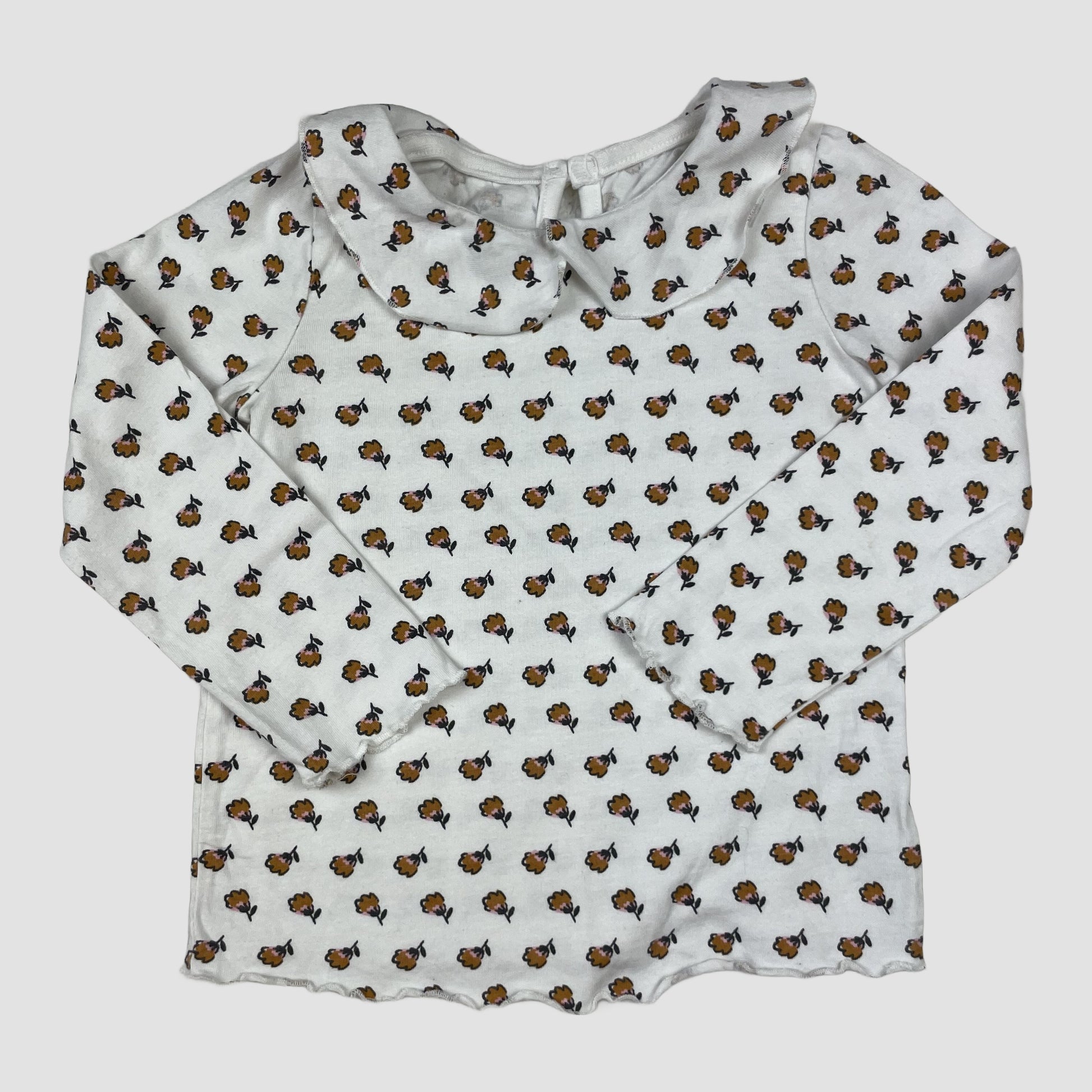 Weiße Langarmbluse von George mit Blumenmuster und Bubikragen, Größe 2–3 Jahre – front