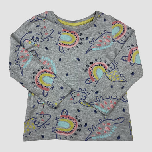 Graues Langarmshirt mit Dinosauriermuster von Nutmeg, Größe 4–5 Jahre – front