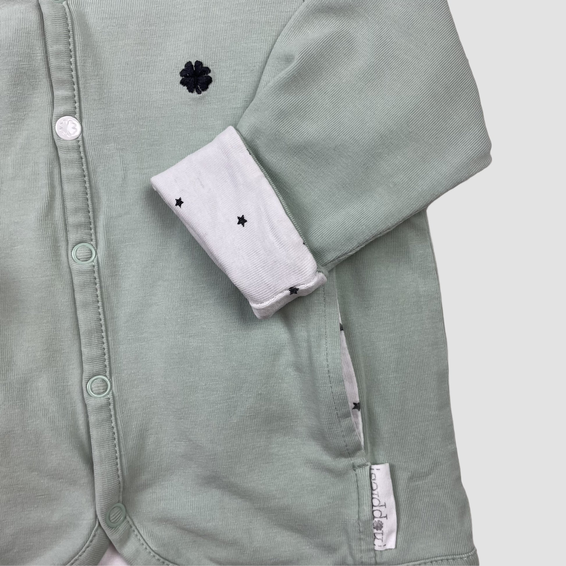 Mintgrüne/weiße Noppies Wendejacke, Größe 62, Kapuze, Sterne-Muster – sleeve